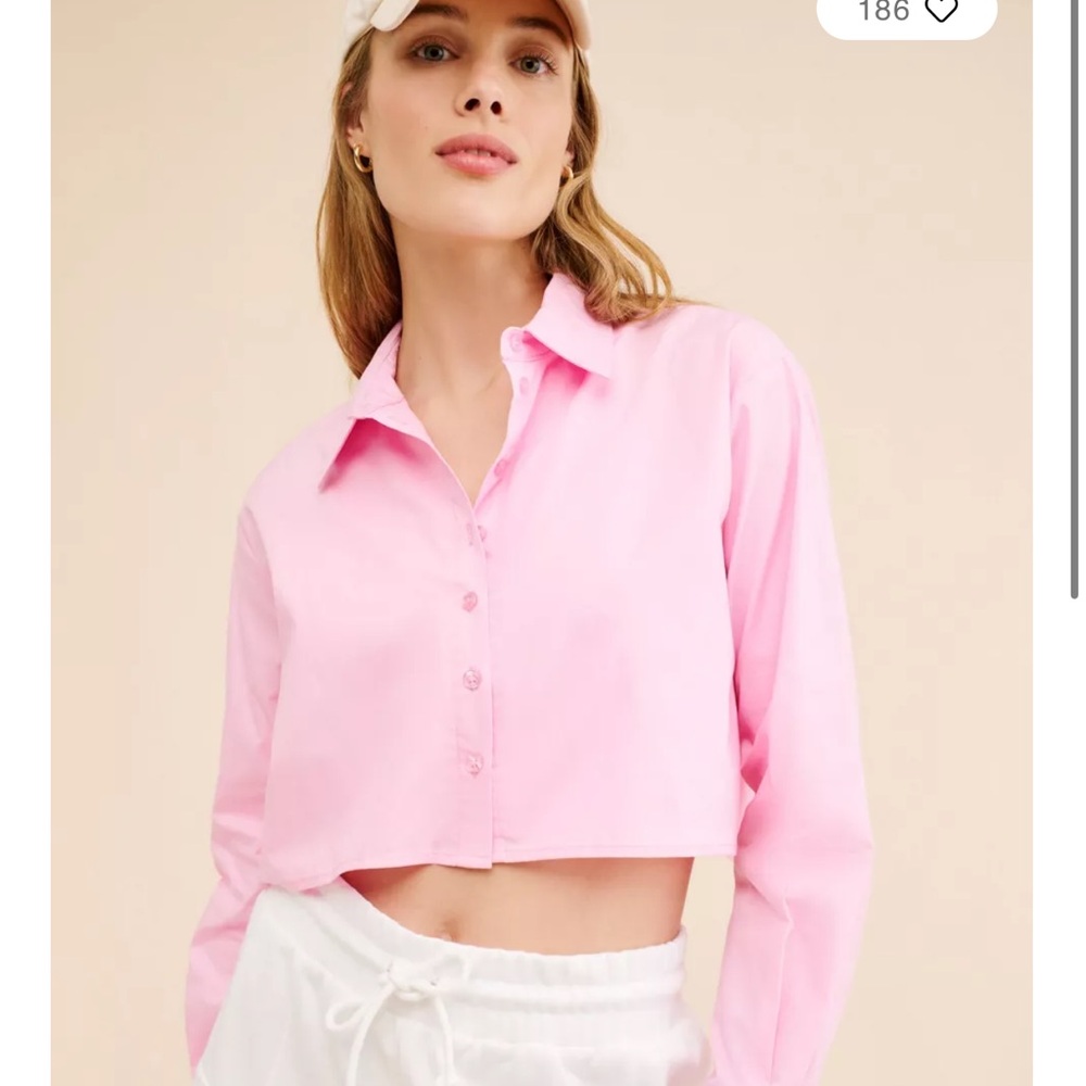 Women's Pink Cropped Button-Up Shirt